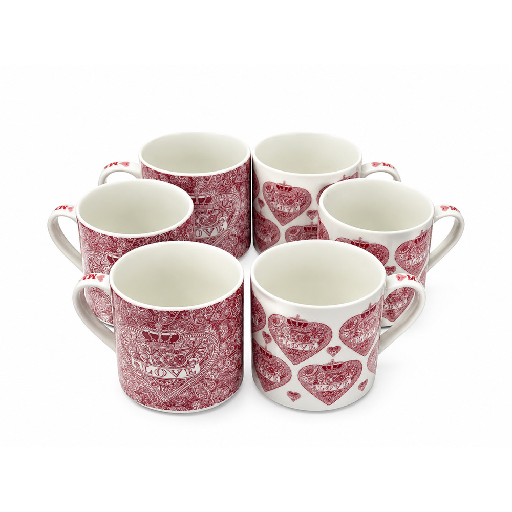 Set of 6 Mugs Made With Love Queen of Hearts Fine Bon China by Churchill